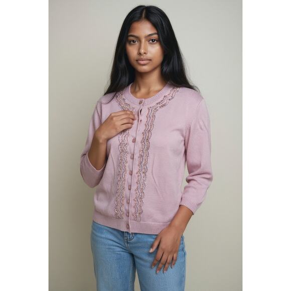 Fashion Bug Vintage Pink Sequin Cardigan Women’s Size XL – EUC - Picture 1 of 8